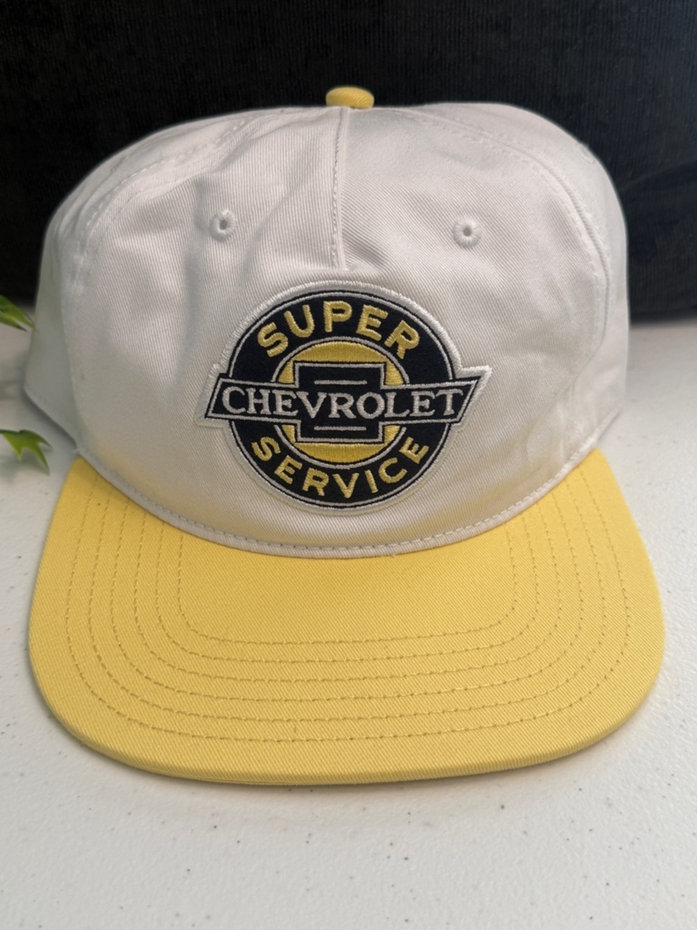 Chevrolet Super Service Two-Tone Baseball Cap in White and Yellow
